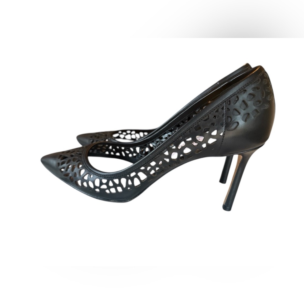 Jimmy Choo (Romy)  black leather laser cut pumps sz 38